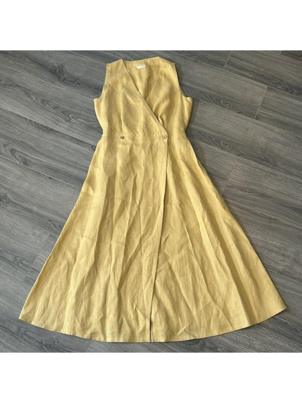 Linen Handmade Studio Dress Womens M Camel Riviera Sleeveless Wrap Maxi Sundress